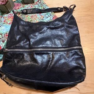 HOBO Shiny Black Leather Hobo Bag